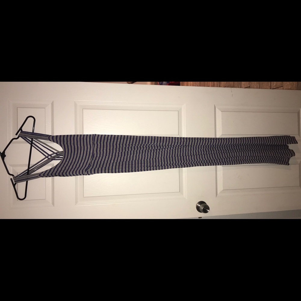 Calvin Klein purple and grey striped maxi dress